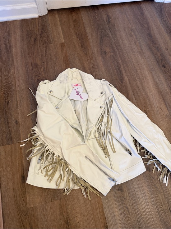 Buddy Love Jackets & Blazers - Buddy Love Cream Fringe Moto Jacket
